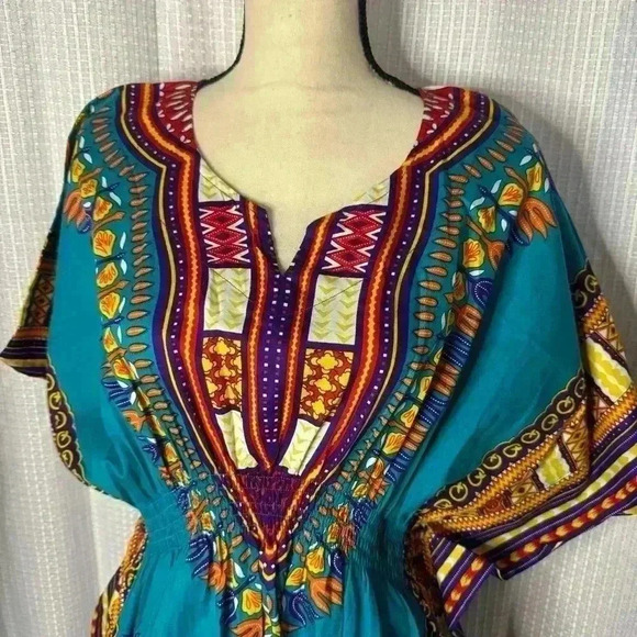 Karan Women’s One Size Dashiki Elastic Waist Colorful Dress - Picture 3 of 9